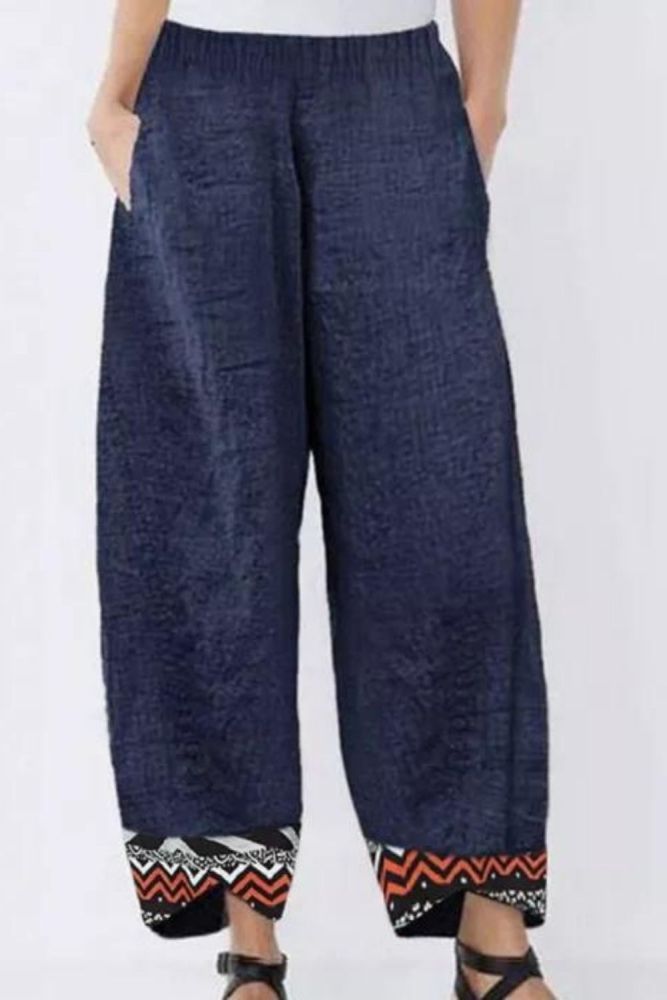 Women Cotton Linen Vintage Summer Elastic Waist Pants