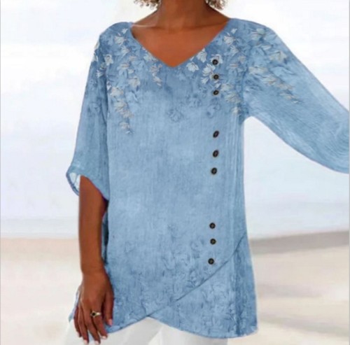 Women Plus Size Oversize Vintage Printed Irregular Casual Shirts