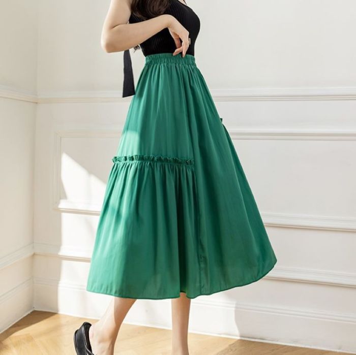 Women's Casual Aesthetic Long Cute Fold Patchwork Skirts