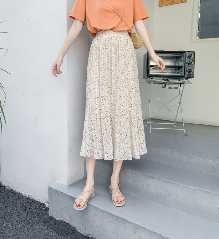 Women's Polka Dot Mid-length A-line Temperament Pleated Skirt