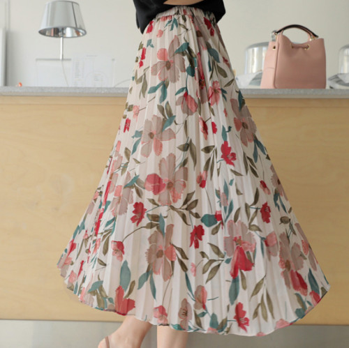 Vintage Floral Printed Tulle Pleated Women Skirts