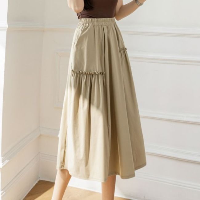 Summer Korean Vintage Solid Casual Pleated Skirt