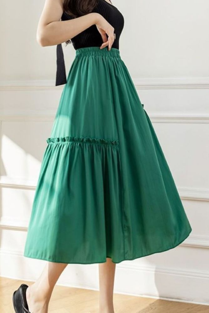 Women's Casual Aesthetic Long Cute Fold Patchwork Skirts