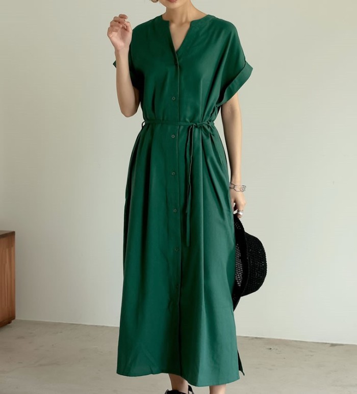 Summer New Simple Solid Linen Maxi Dress