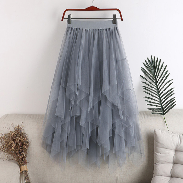 Summer Korean Irregular Contrast Color Pleated Maxi Skirt