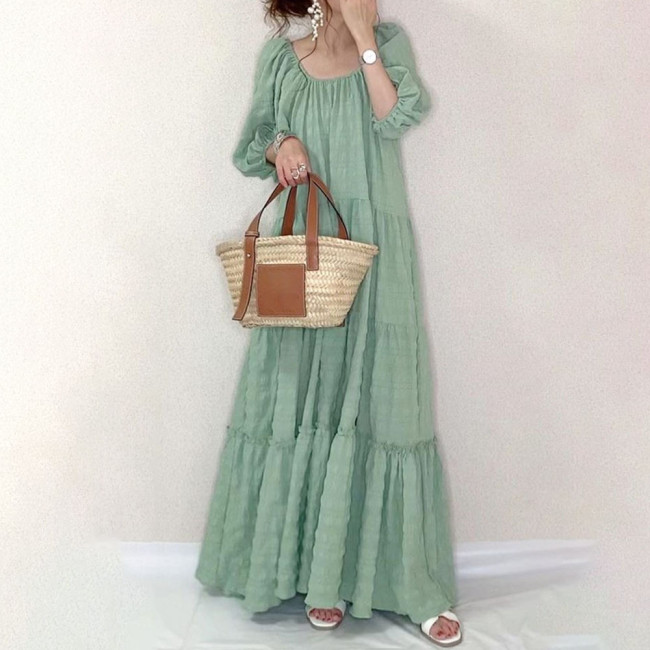 Summer Vintage Oversize Long Sleeve Beach Maxi Dress