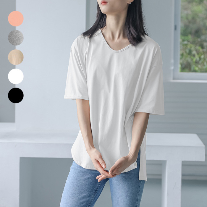 Women Cotton Oversized Loose Basic Casual Solid T-shirts