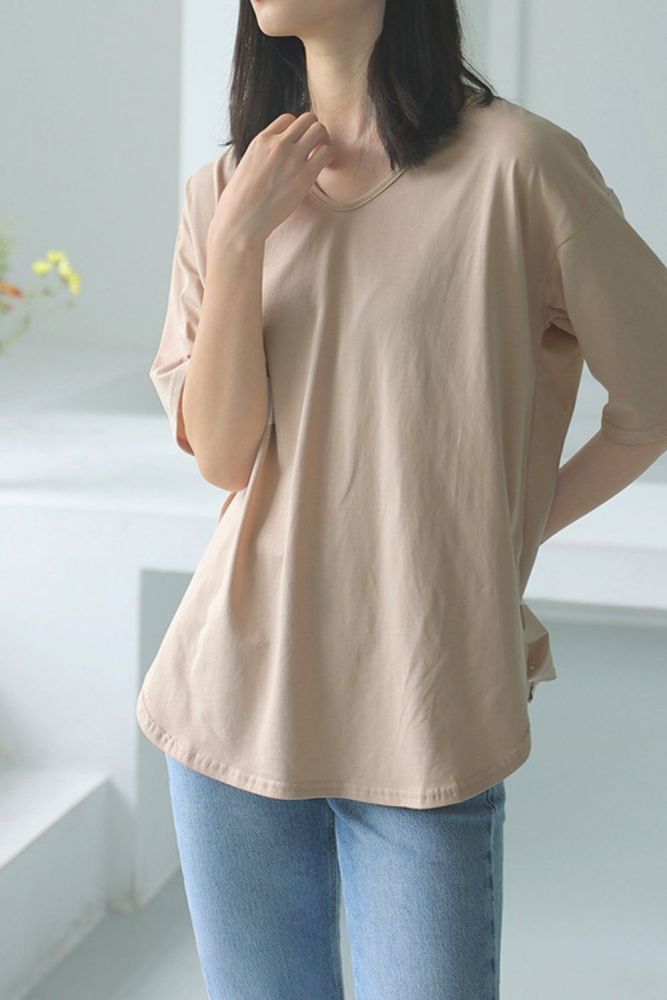 Women Cotton Oversized Loose Basic Casual Solid T-shirts