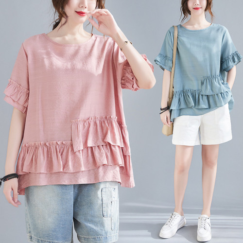 Oversized Ruffles Sleeve Irregular Summer Women's T-shirt