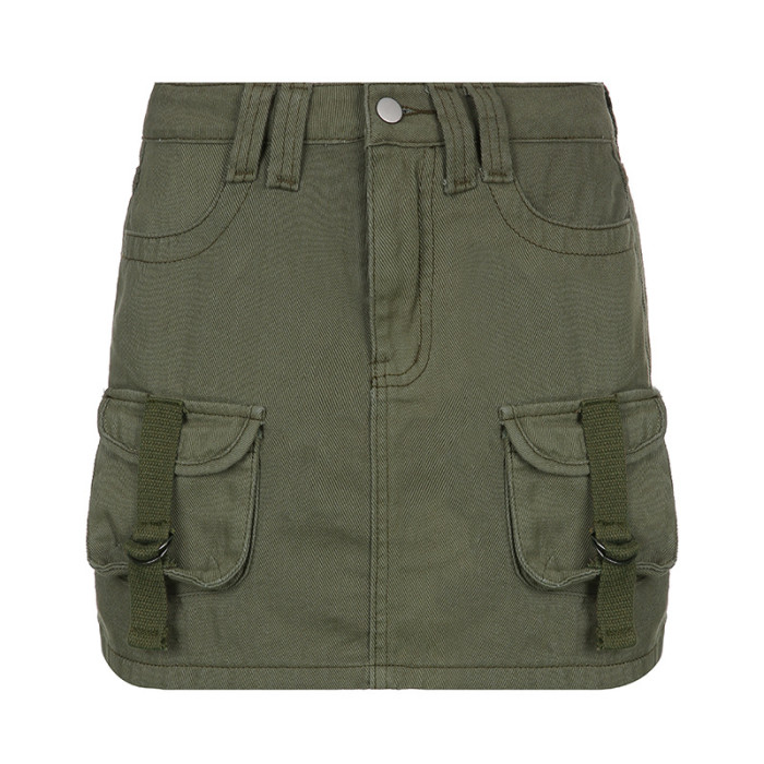 Y2K Pockets Bandage Low Waisted Denim Mini Skirts
