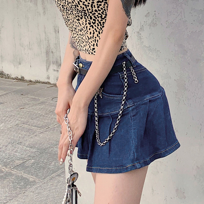 Fashion Korean Style High Waist y2k Denim Pleated Skirts
