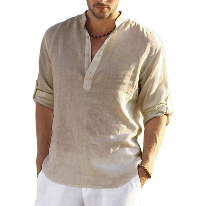 Men's Linen Long Sleeve Loose Casual Plus Size Shirts