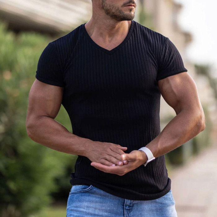Men's V-Neck Short Sleeve Top T-shirt