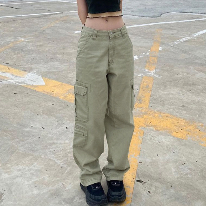 y2k Green Cargo Big Pockets Low Waisted Retro Pants