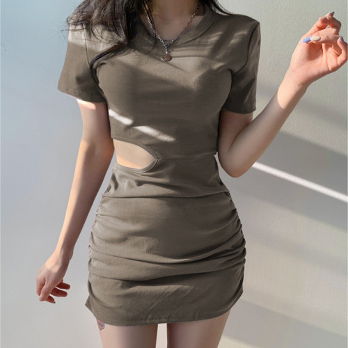 Sexy Asymmetric Unilateral Exposed Waist Pleated Y2K Dress