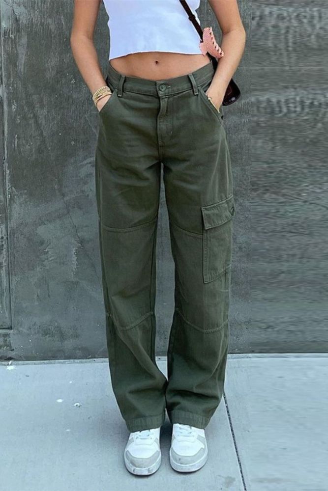 Women Casual High Waisted Cute Pockets Y2K Pants