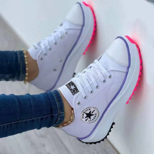 New Low-top Lace-up Round Toe Solid Canvas Shoes