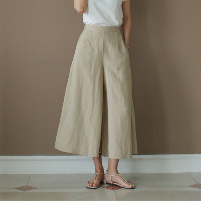 Women Summer Elegant Chic High Waisted Cropped Pants
