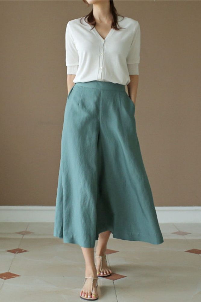 Women Summer Elegant Chic High Waisted Cropped Pants