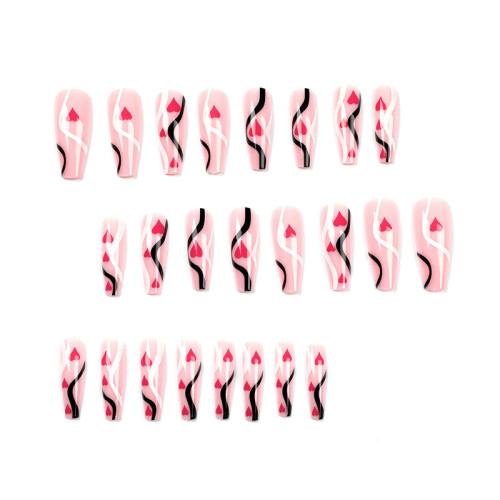24pcs/box Pink and Black Line Fake Nails