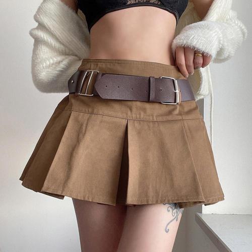 y2k Women Retro Pleated Slim Mini Skirt With Belt