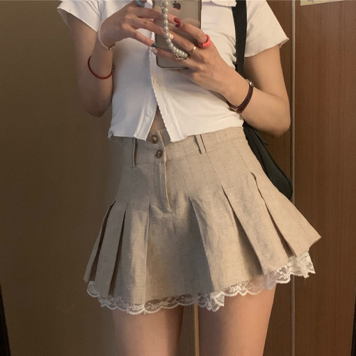 Korean Preppy Style Fashion Khaki Cute Pleated y2k Skirts