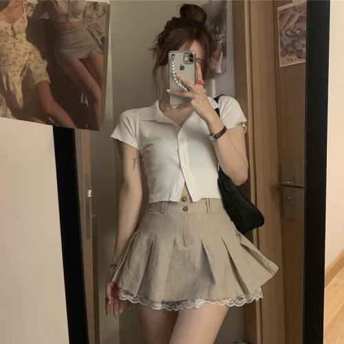 Korean Preppy Style Fashion Khaki Cute Pleated y2k Skirts