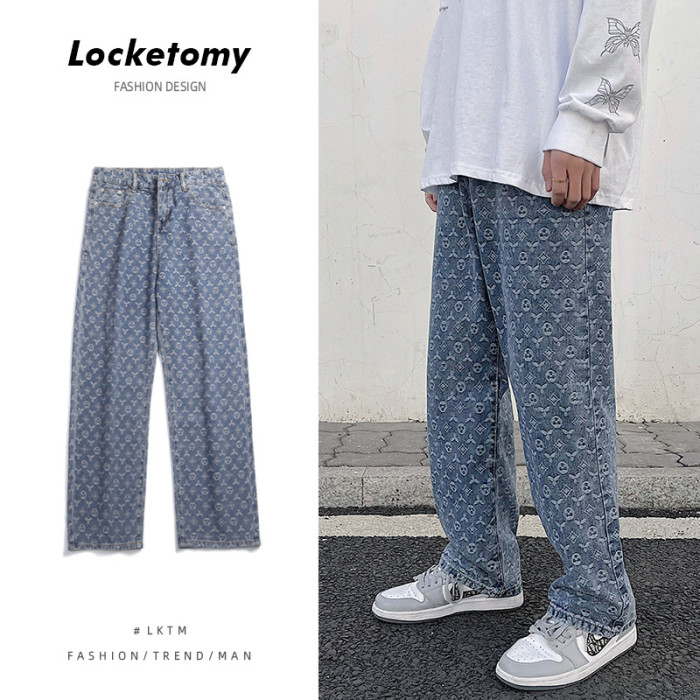 Fashion Men‘s Mid-rise Street Loose Wide-leg Straight-leg Pants
