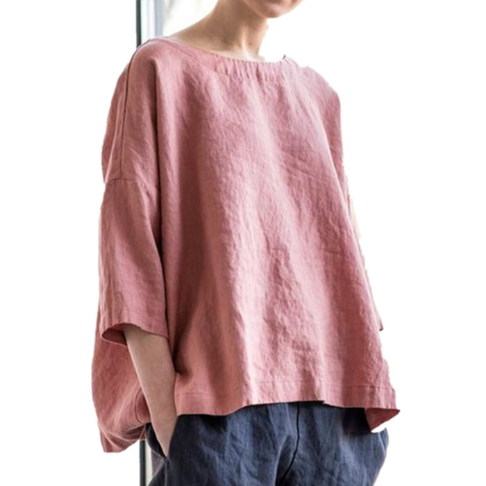 Women's Autumn Cotton Linen Solid Casual Streetwear Tops