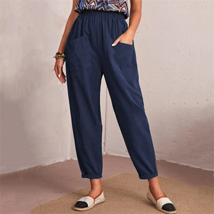 New Elastic Waist Cotton and Linen Loose Pants