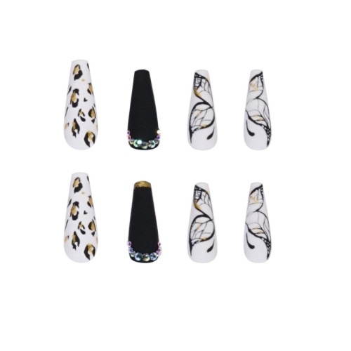 24pcs/box Butterfly Leopard Nail Scrub Wear with Drill False Nails