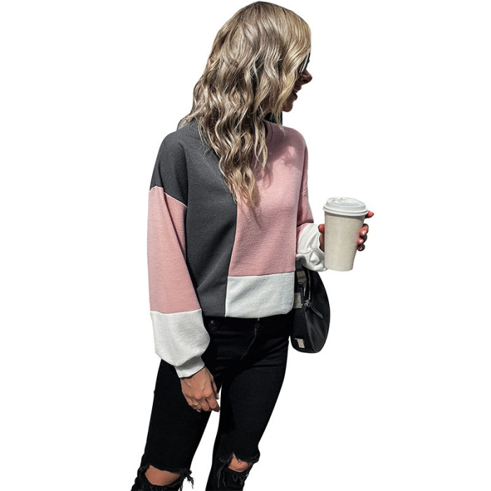 New Stitching Long-sleeved Casual Color Contrast Knitted Sweatshirts
