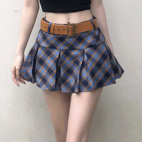 Y2K Preppy Style Lapel Slim Plaid Mini Skirts