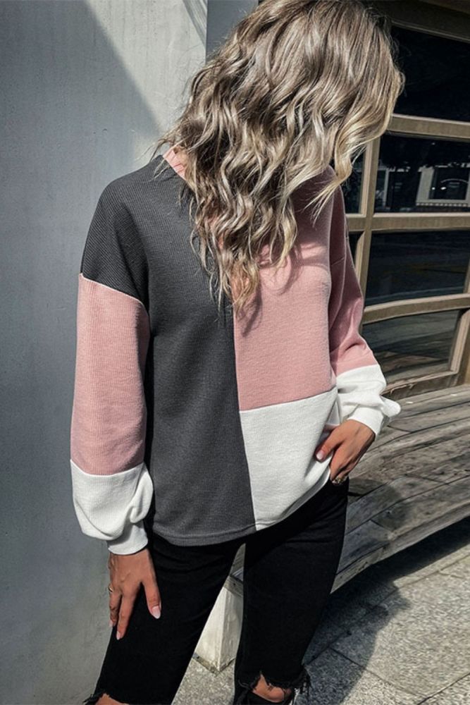 New Stitching Long-sleeved Casual Color Contrast Knitted Sweatshirts