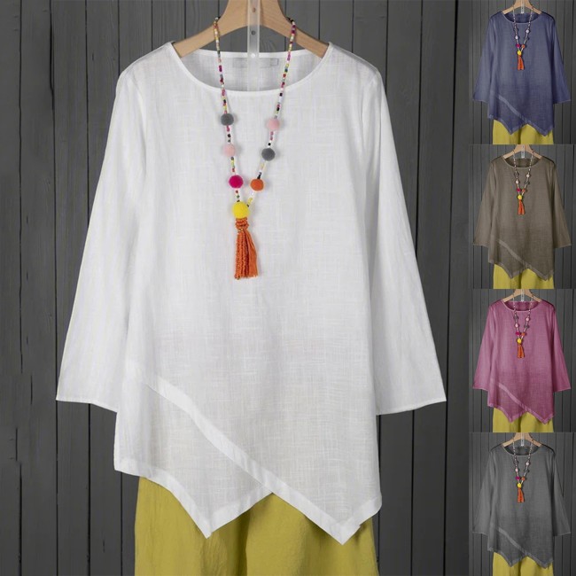 Women Stylish Irregular Cotton Linen Basic Tops