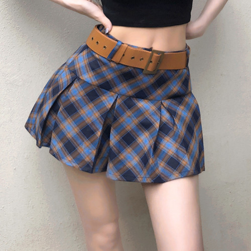 Y2K Preppy Style Lapel Slim Plaid Mini Skirts