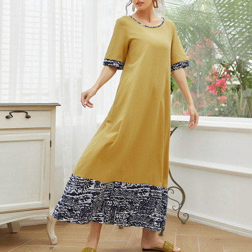Bohemian Hem Women Half Sleeve Printed Patchwork Maxi Dress