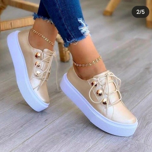 Women Fashion Round Toe Casual Lace Up Sneakers