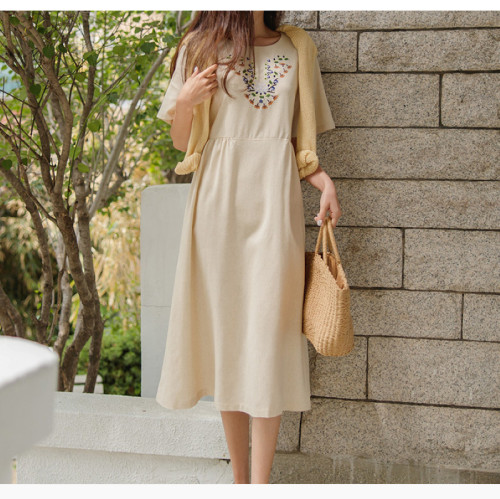 Chic Women's Cotton and Linen Embroidery Dress