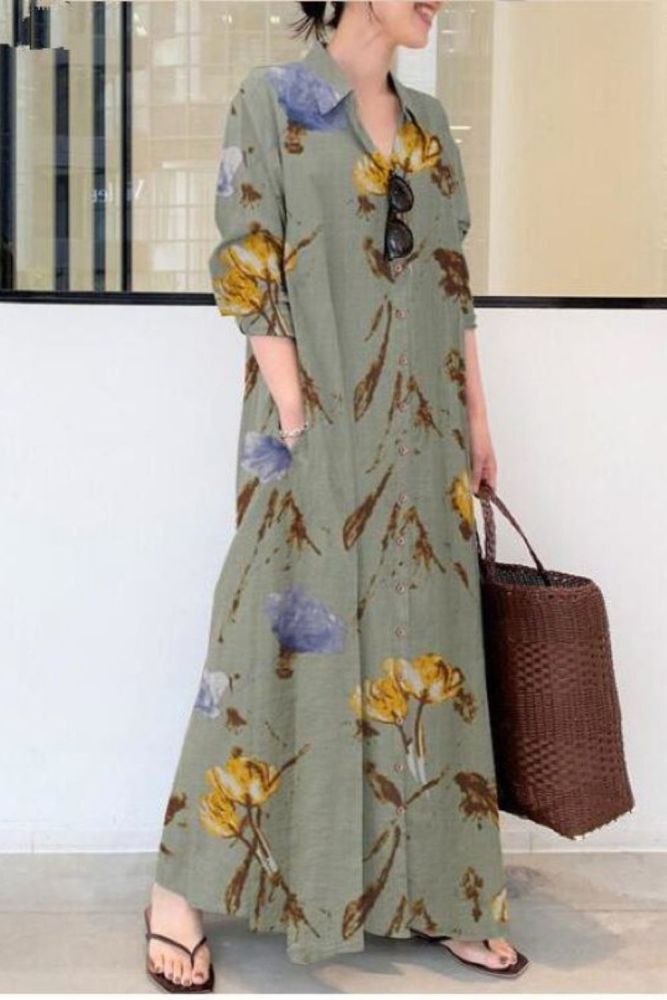 Women's Print Loose Cardigan Elegant Temperament Maxi Dress