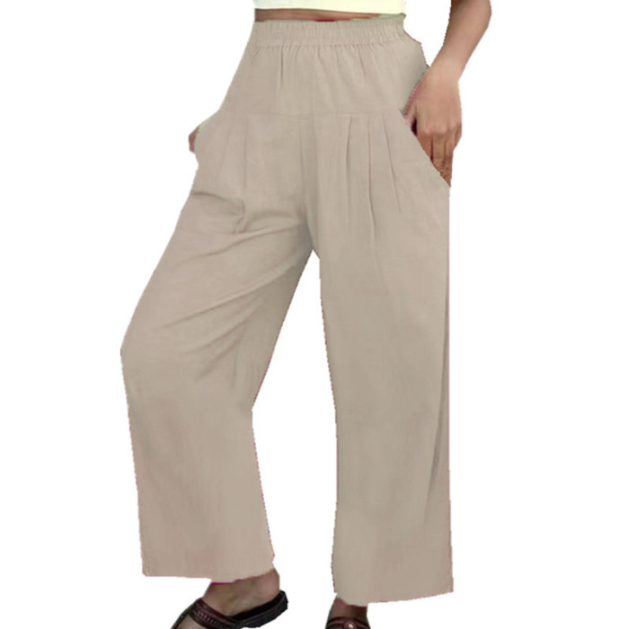 Women's High Waist Cotton Linen Wide Leg Pants