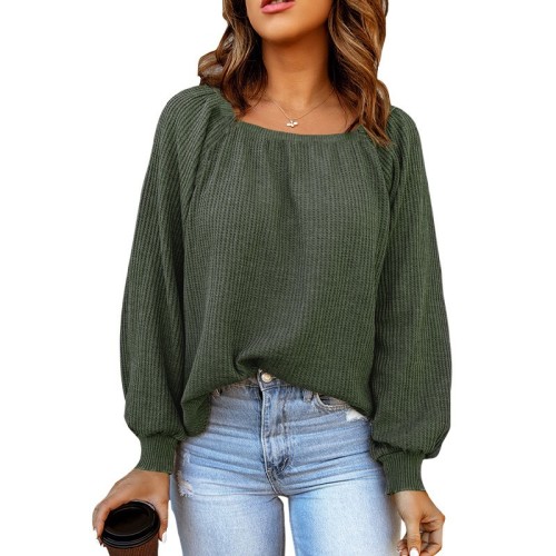 Women Puff Sleeve Square Neck Casual Tops