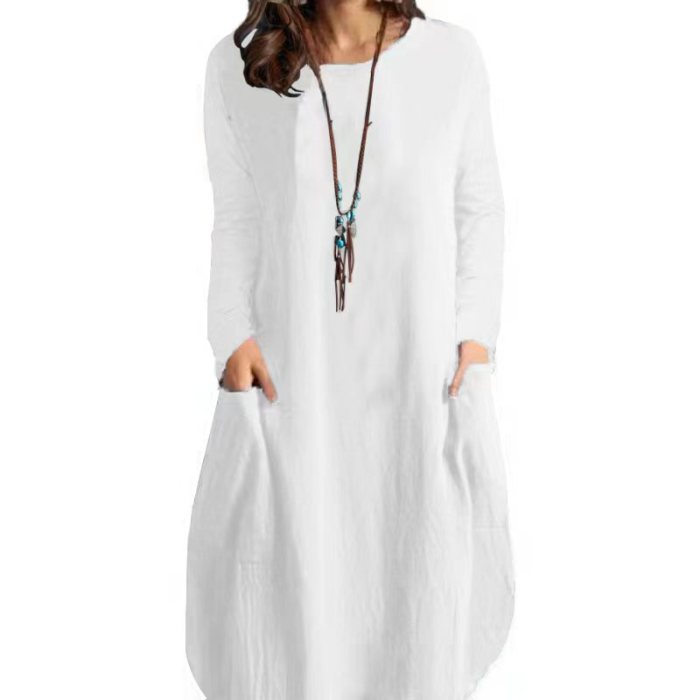 Women Long Sleeve Mid-Calf Basic Solid Maxi Dress