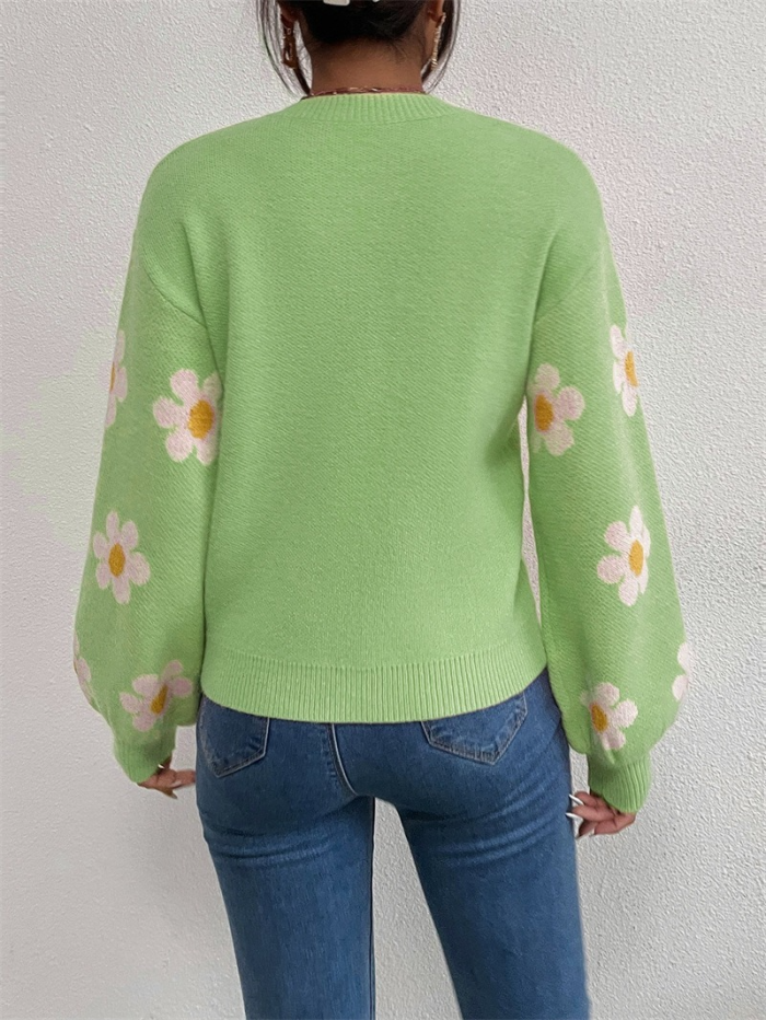 Elegant Floral Knit Sweater Pullover for Women