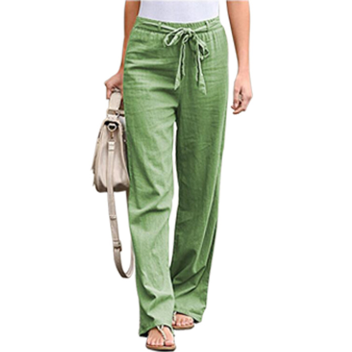 Women Casual Solid Color Wide Leg Straight Pants