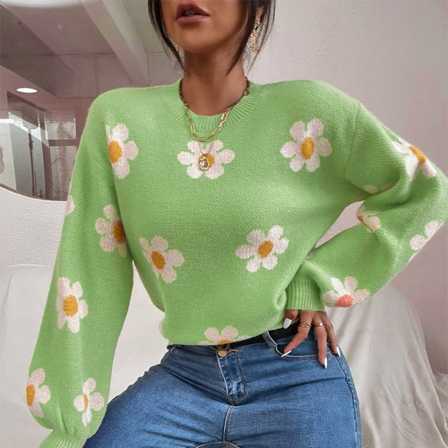 Elegant Floral Knit Sweater Pullover for Women