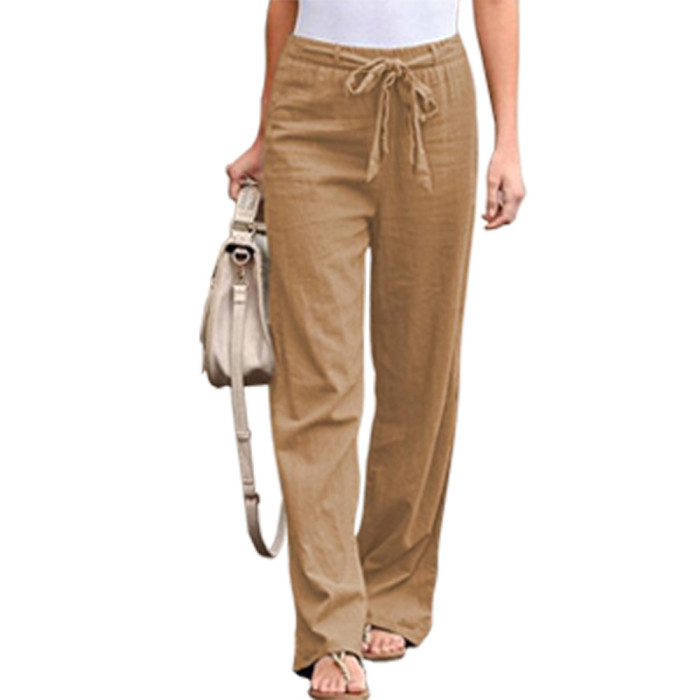 Women Casual Solid Color Wide Leg Straight Pants