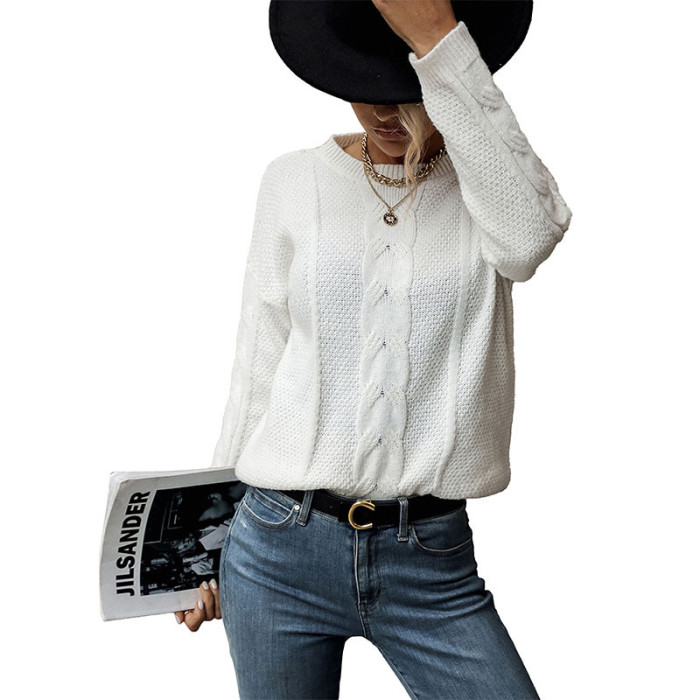 Elegant White Round Neck Sweater for Woman
