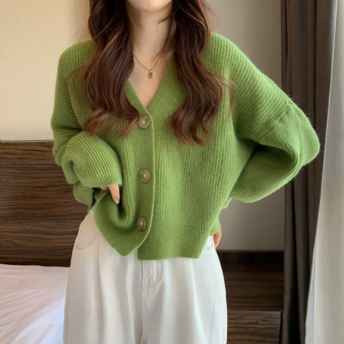 Female V-neck Knitted Single Breasted Cardigan