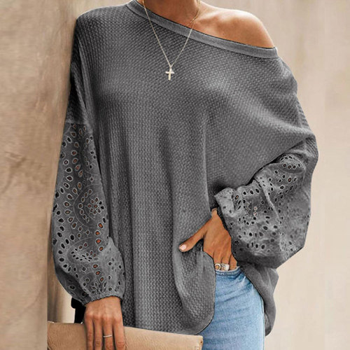 Elegant Vintage Hollow Out O-Neck Casual Sweatshirts